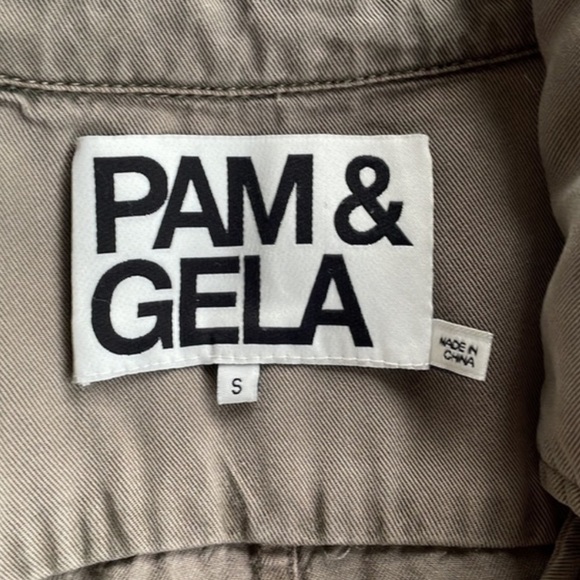 Pam & Gela Jacket Coat Utility Cargo Green Tie Detail Zip Preppy Casual Sz Small - Picture 6 of 10